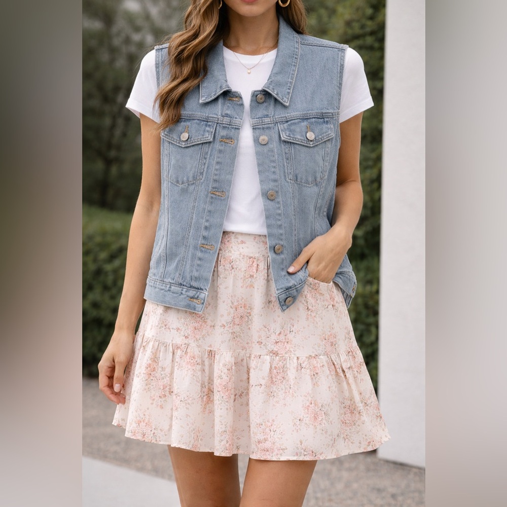 Light Blue Denim Vest - Part Two Sleeveless Jacket